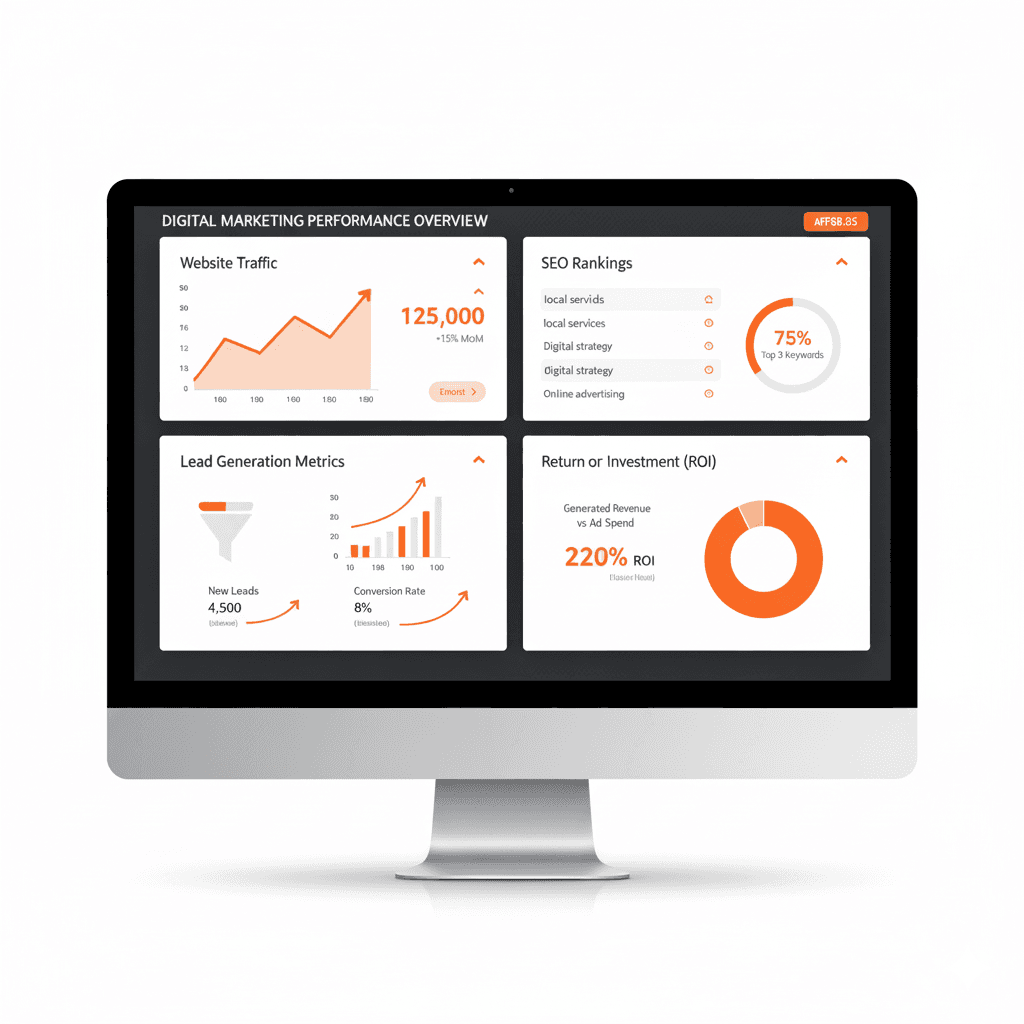 Digital marketing results showing growth metrics and ROI